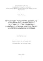 Povezanost percipirane socijalno-komunikacijske komponente školske kulture i obrazaca ponašanja učenika osnovne škole u interpersonalnim sukobima