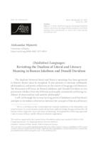 (In)distinct Languages: Revisiting the Dualism of Literal and Literary Meaning in Roman Jakobson and Donald Davidson