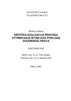 Kritička evaluacija procesa utvrđivanja istine kao podloge (kaznenog) prava